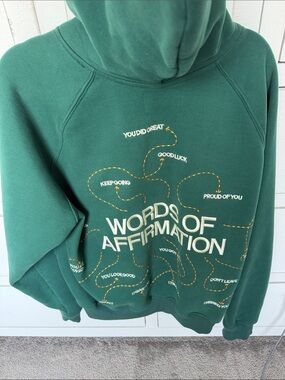 Women's Forest Green Hoodie - I Love You Sleeve